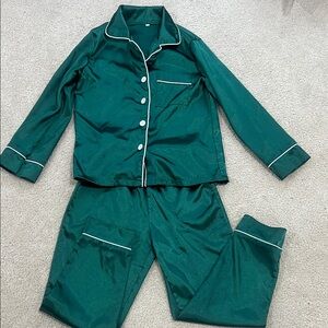 Green Kids Pajamas with White Trim